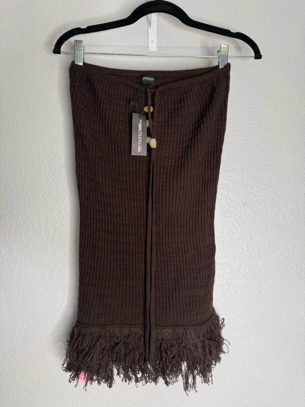 Free People Chocolate Brown Knit Fringe Midi Skirt